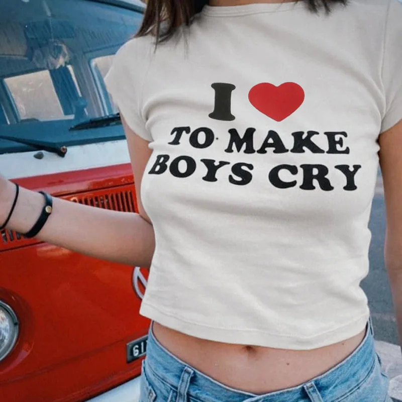 Harajuku Kawaii Crop Tops - Boy Cry Print T-shirt - Sexy Summer Baby Tees