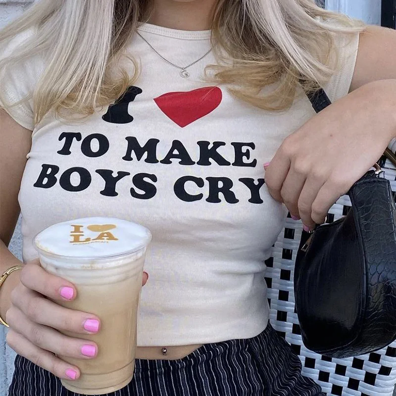 Harajuku Kawaii Crop Tops - Boy Cry Print T-shirt - Sexy Summer Baby Tees