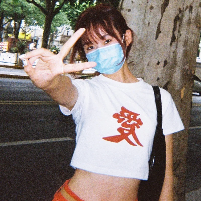 Harajuku Kawaii Love Crop Top - Vintage Street Grunge Punk Y2K Navel Tee