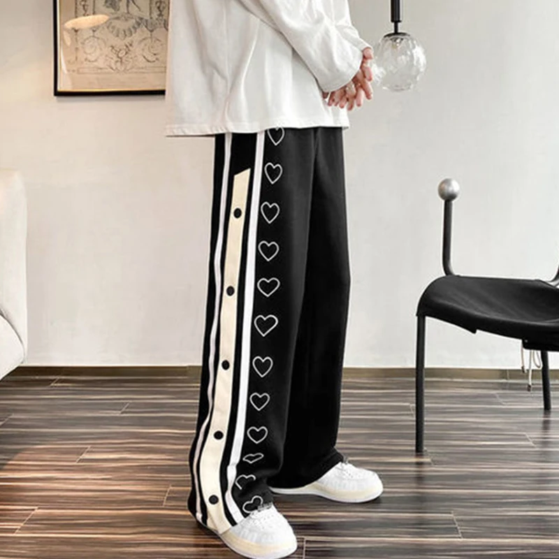 Harajuku Love Print Wide Leg Pants - Streetwear Y2K Grunge Fashion