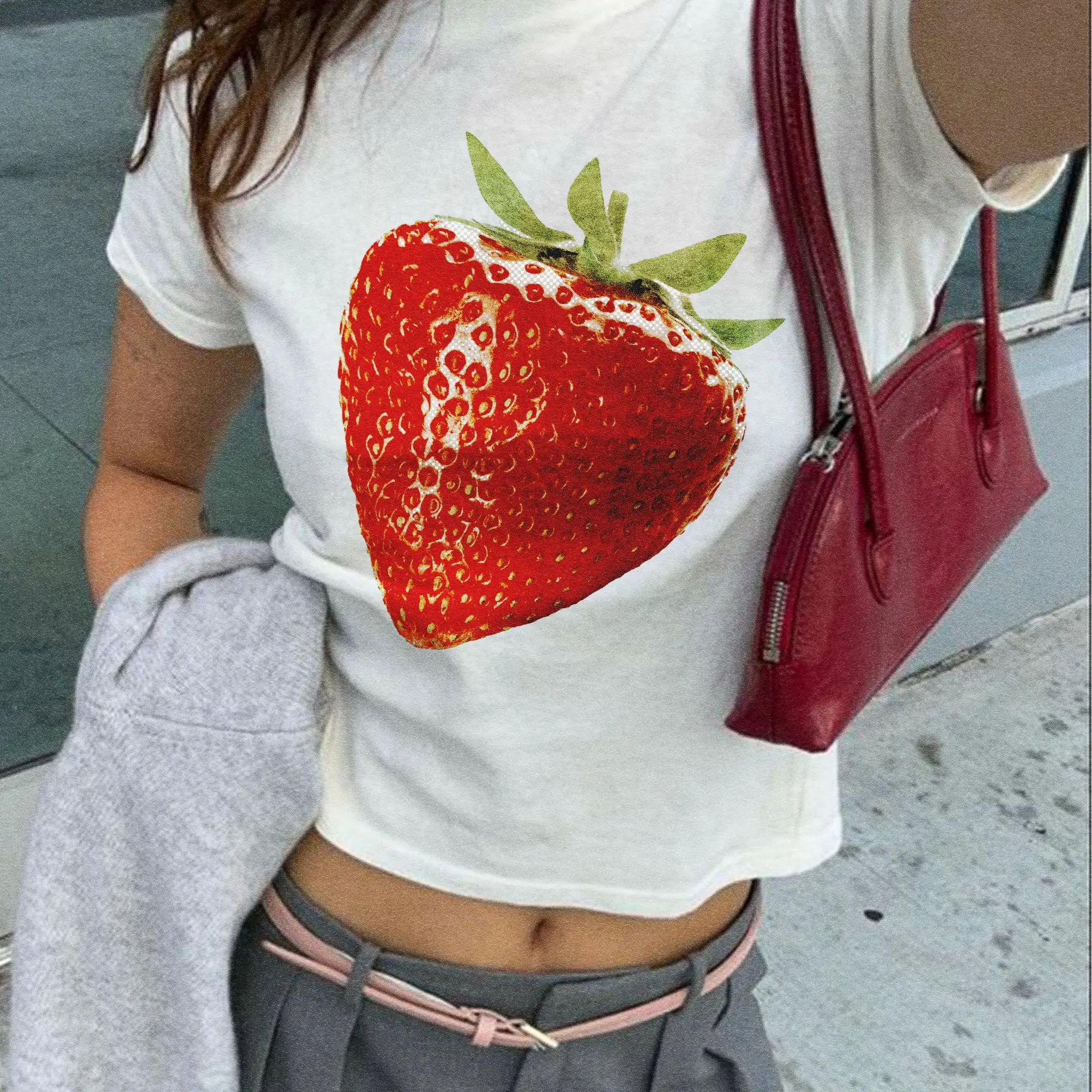 Harajuku Y2k Style Gothic Emo Grunge Crop Top Vintage Strawberry Printed Women's T-Shirts