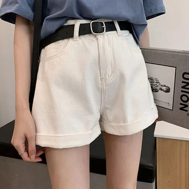 High Waist Denim Shorts with Belt - Y2K Summer Streetwear