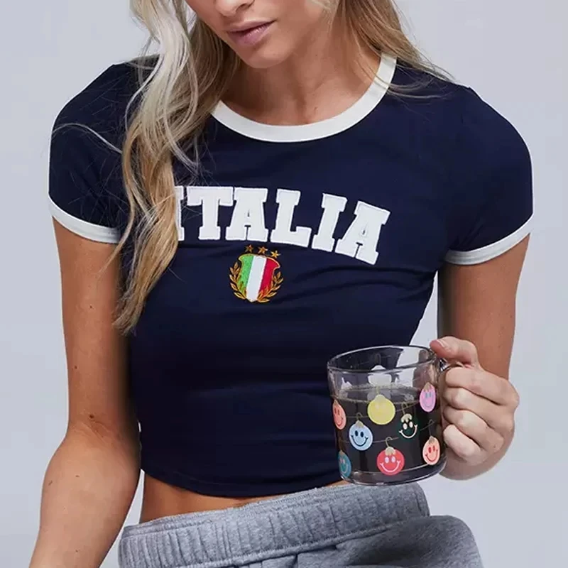 Italian Letter Aesthetic Women's T-Shirt: 90's Vintage Kpop Streetwear