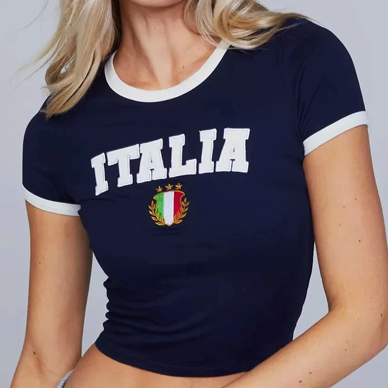 Italian Letter Aesthetic Women's T-Shirt: 90's Vintage Kpop Streetwear