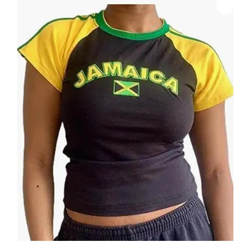 Jamaica Crop Top - Y2K Aesthetic Letter Print Short Sleeve T-Shirt