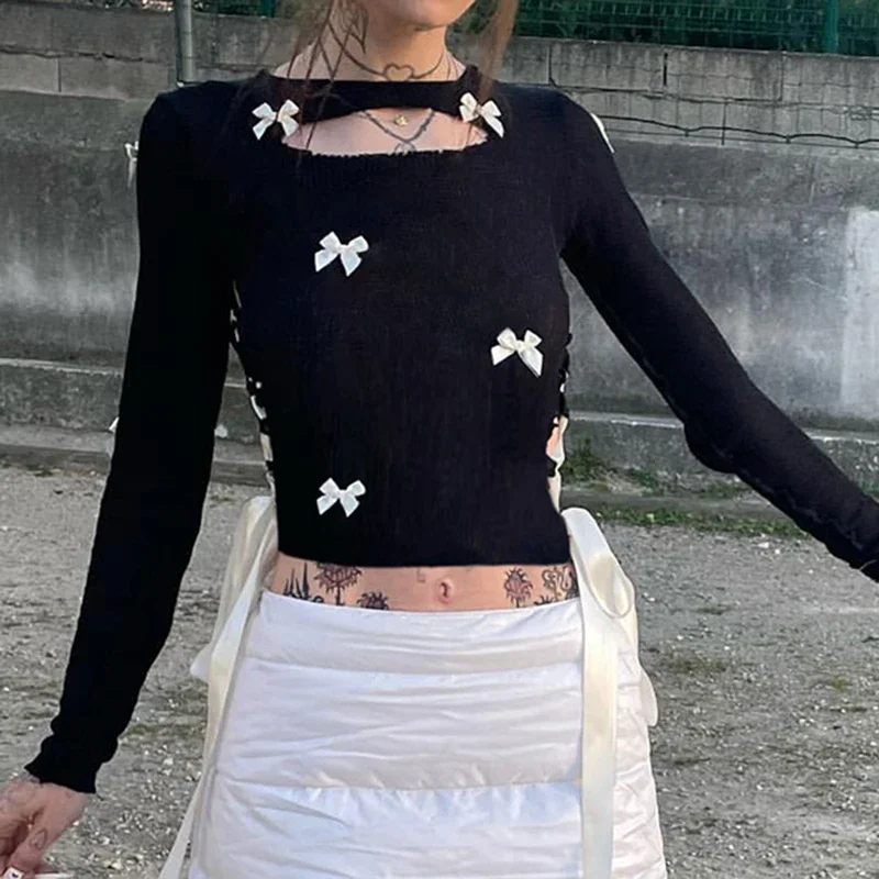 Kawaii Patchwork Lace-up Cropped Top - Y2K Fashion Statement