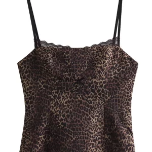 Leopard Print Lace Tank Top: Y2K Summer Sleeveless Camisole