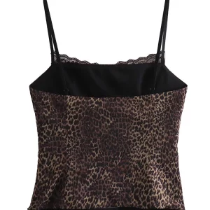 Leopard Print Lace Tank Top: Y2K Summer Sleeveless Camisole