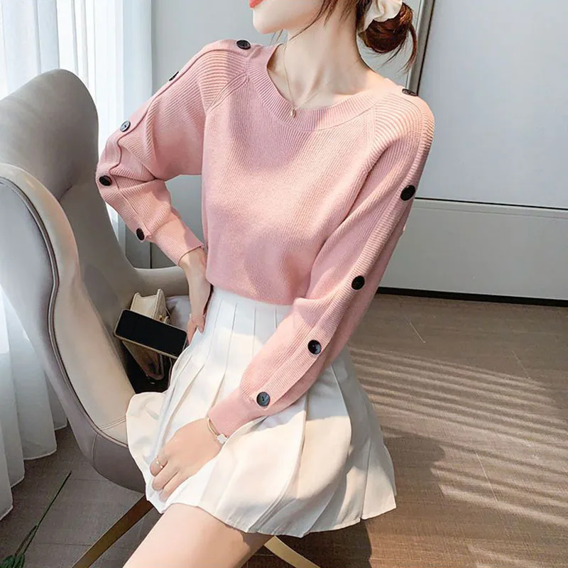 Pink Knitting Pullover Sweater - Y2K Streetwear Autumn Winter Casual O Neck Top