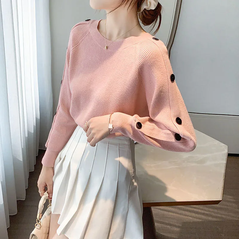 Pink Knitting Pullover Sweater - Y2K Streetwear Autumn Winter Casual O Neck Top