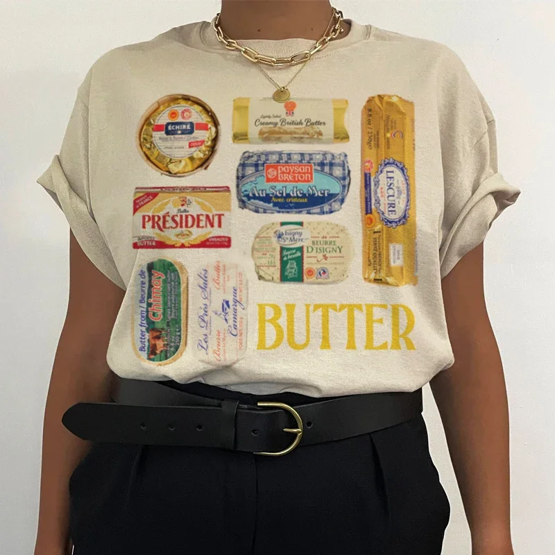 Retro Butter Graphic Tee - Funny Foodie Shirt for Women - Vintage Grunge Aesthetic Top