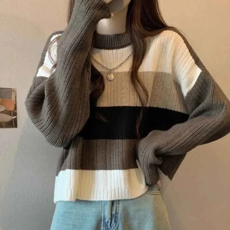 Retro Stripe Knit Sweater - Y2K Streetwear Pullover