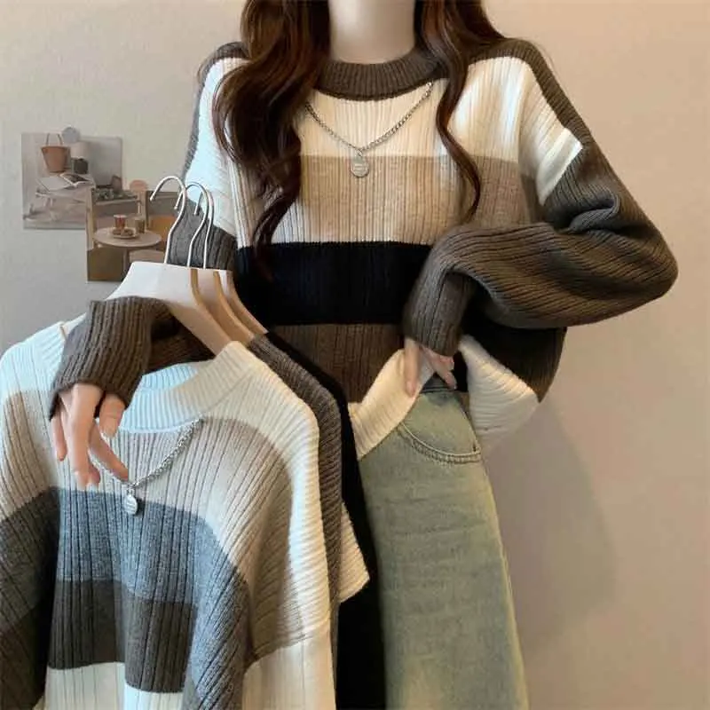 Retro Stripe Knit Sweater - Y2K Streetwear Pullover