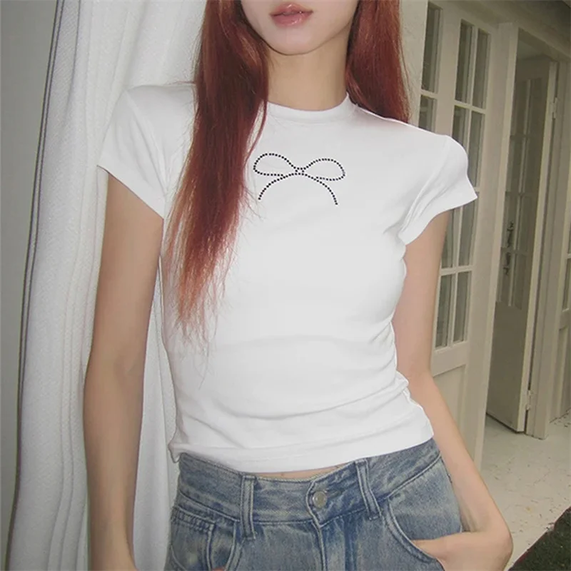 Rhinestone Crop Top: Y2K Fairy Grunge Streetwear T-Shirt