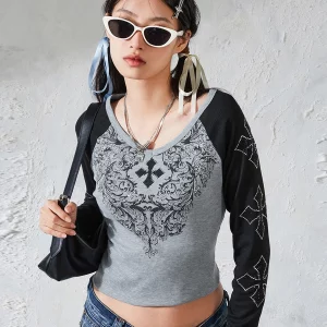 Rhinestone Top - Y2K Aesthetic Fairycore Grunge Long Sleeve Tee