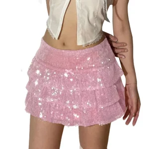 Sequin Glitter Mini Skirt - Y2K Party Aesthetic - Women's Sparkle Bodycon - 90s