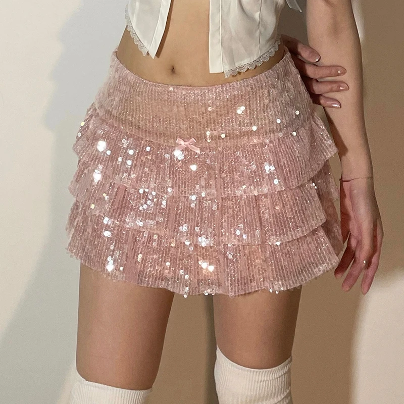 Sequin Glitter Mini Skirt - Y2K Party Aesthetic - Women's Sparkle Bodycon - 90s