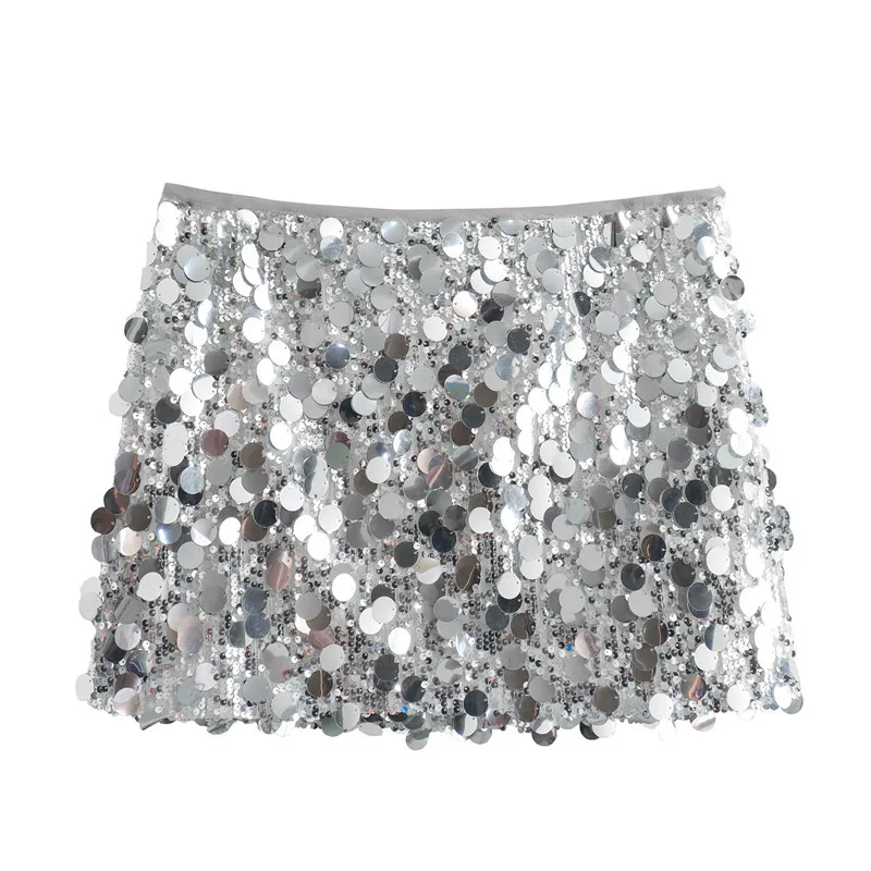 Sequin Y2k Metallic Mini Skirt - Silvery Streetwear Clubwear