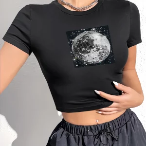 Shining Light Ball Print Personality T-Shirt - Y2K 90s Grunge Retro Style