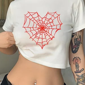 Spider Web Print Harajuku Aesthetics Women's T-shirt - 90s Summer Vintage Top