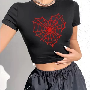 Spider Web Print Harajuku Aesthetics Women's T-shirt - 90s Summer Vintage Top