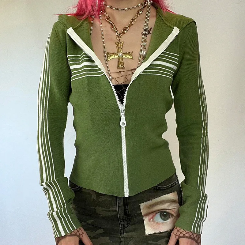 Striped Zip-Up Hoodie: Y2K Aesthetic Grunge Streetwear