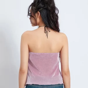 Vintage Aesthetic Crop Top: Strapless Lace-Up Bandage Tee for Y2K Summer Outfits