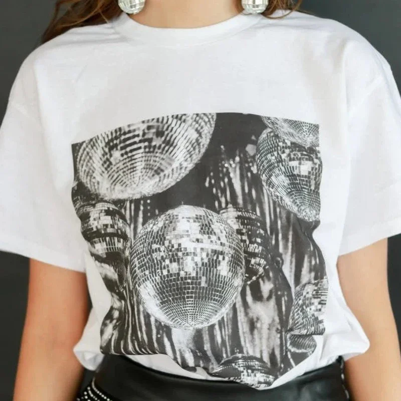 Vintage Aesthetic Disco Ball T-Shirts - Trendy Y2k Grunge Fashion for Women