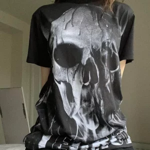 Vintage Aesthetic Fairy Grunge Short Sleeve T-Shirt with Y2K Skeleton Graphic Print