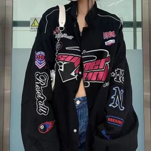 Vintage Black Oversized Jacket - Y2K Streetwear Fashion