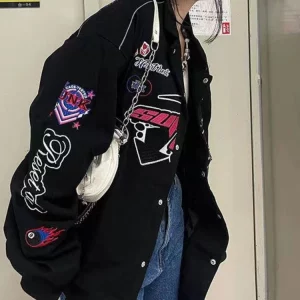 Vintage Black Oversized Jacket - Y2K Streetwear Fashion