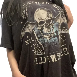 Vintage Fairy Grunge Skull Graphic Tee - Y2K Aesthetic Gothic Top