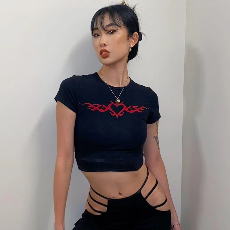 Vintage Grunge Y2K Graphic Streetwear Crop Top - Harajuku Punk Goth Style