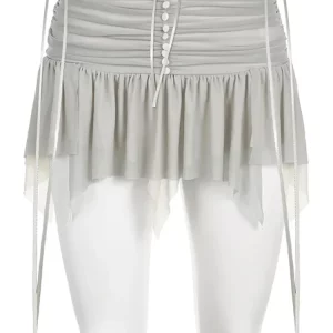 Vintage Y2K Button Mini Skirt - Fairycore Pleated Aesthetic Retro Outfit