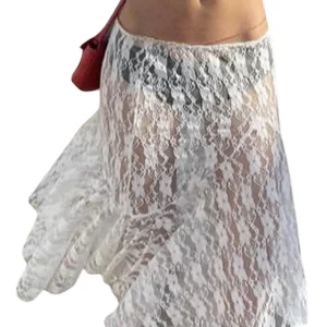 White Lace Floral Midi Skirt - Sheer Mesh Y2K Fairy Grunge Aesthetic Beachwear