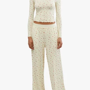 Y2K Aesthetic 2-Piece Pajama Set: Long Sleeve Crop Top + Wide Leg Pants