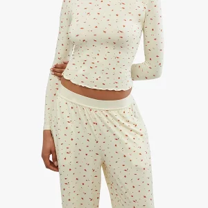 Y2K Aesthetic 2-Piece Pajama Set: Long Sleeve Crop Top + Wide Leg Pants