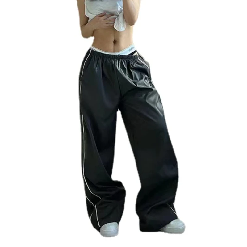 Y2K Aesthetic Baggy Cargo Pants - Elastic Low Waist Joggers with Pockets