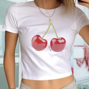 Y2K Aesthetic Cherry Print Baby Tee - Vintage Streetwear Gothic Harajuku Crop Top