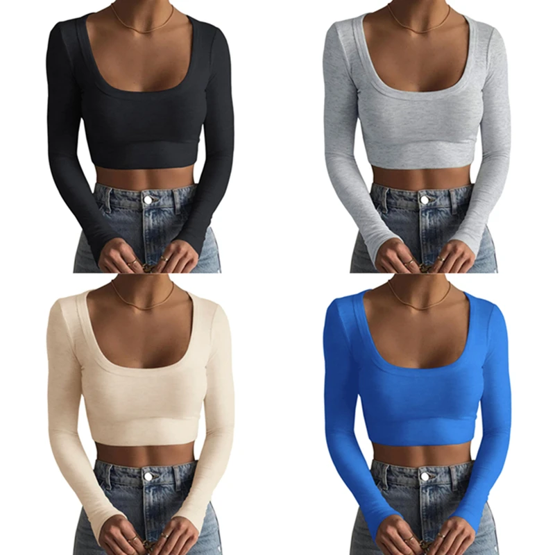 Y2K Aesthetic Crop Top Tee - Solid Color Knit T-Shirt for Women