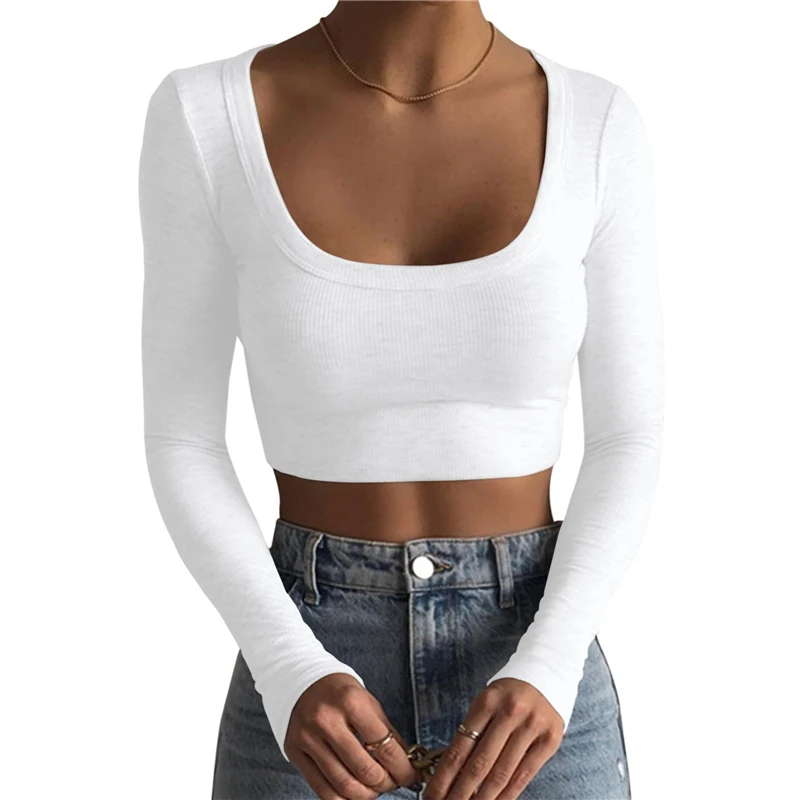 Y2K Aesthetic Crop Top Tee - Solid Color Knit T-Shirt for Women