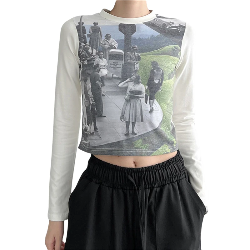 Y2K Aesthetic Crop Top: Vintage Graphic Tee for E-Girls