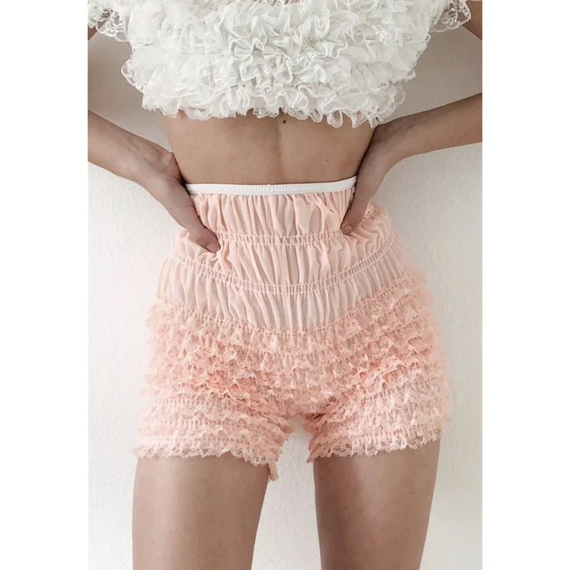 Y2K Aesthetic Fairycore Shorts - Elastic High Waist Ruffle Lace Trim Hot Pants - Streetwear Trend