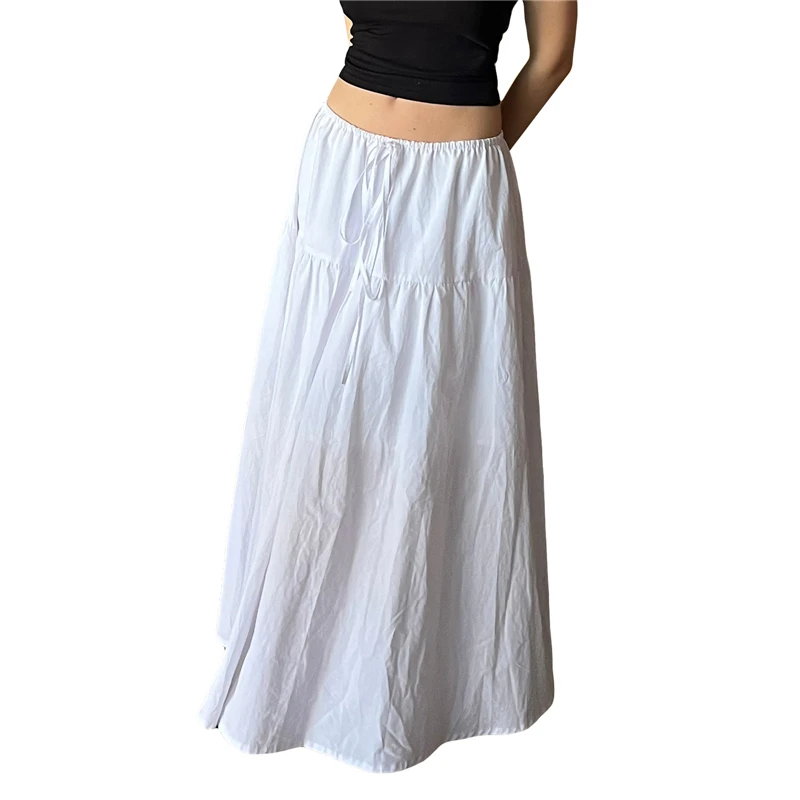 Y2K Aesthetic Fairycore Skirt - White Drawstring Low Waist Grunge Streetwear