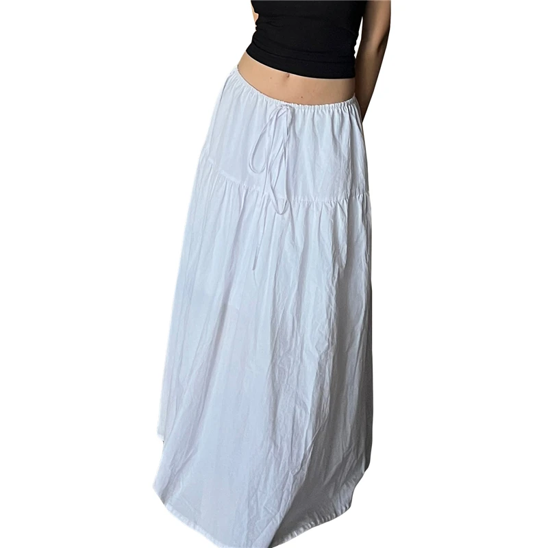 Y2K Aesthetic Fairycore Skirt - White Drawstring Low Waist Grunge Streetwear