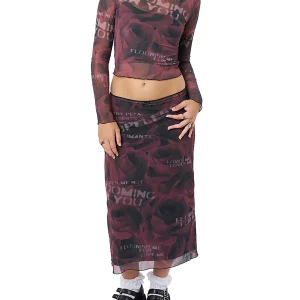 Y2K Aesthetic Floral Lace Skirt Set - Letters Print Crop Top & Low Waist Skirt