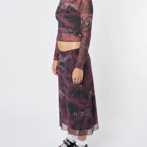 Y2K Aesthetic Floral Lace Skirt Set - Letters Print Crop Top & Low Waist Skirt