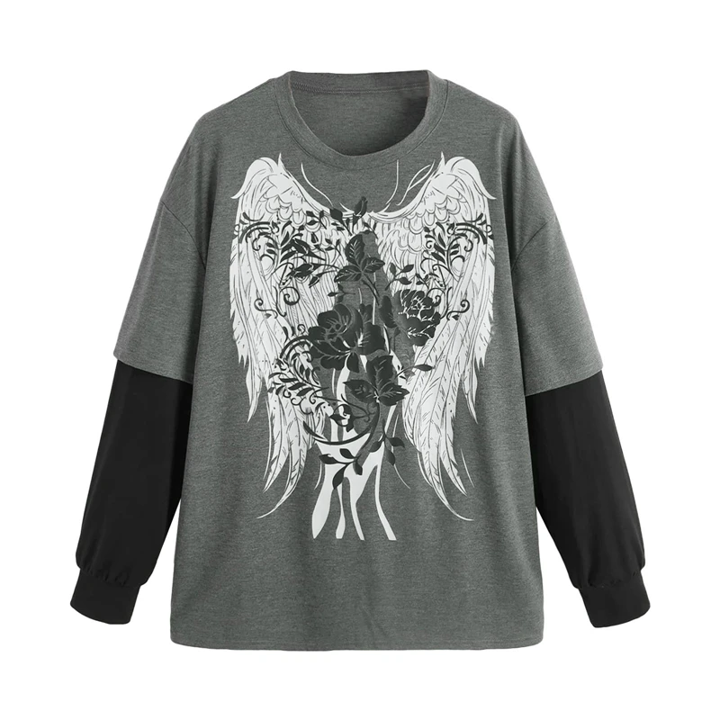 Y2K Aesthetic Floral Wings Graphic T-Shirt - Punk Gothic Streetwear