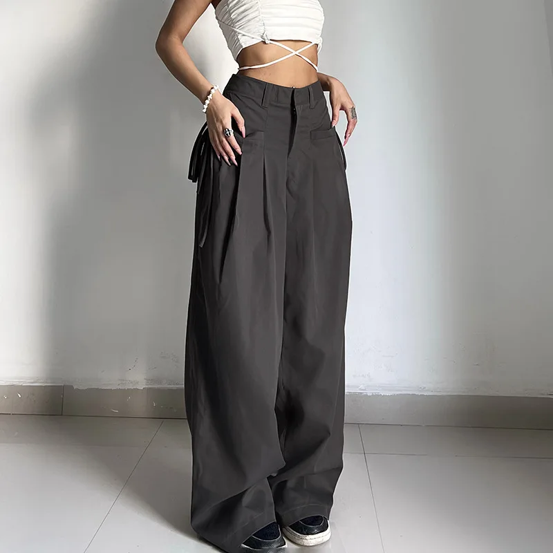 Y2K Aesthetic Grey Cargo Pants - Korean Fashion Streetwear Sweatpants