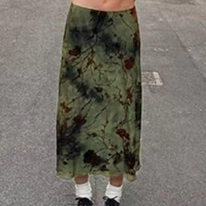 Y2K Aesthetic Grunge Floral Print Long Skirt - Vintage Preppy Style